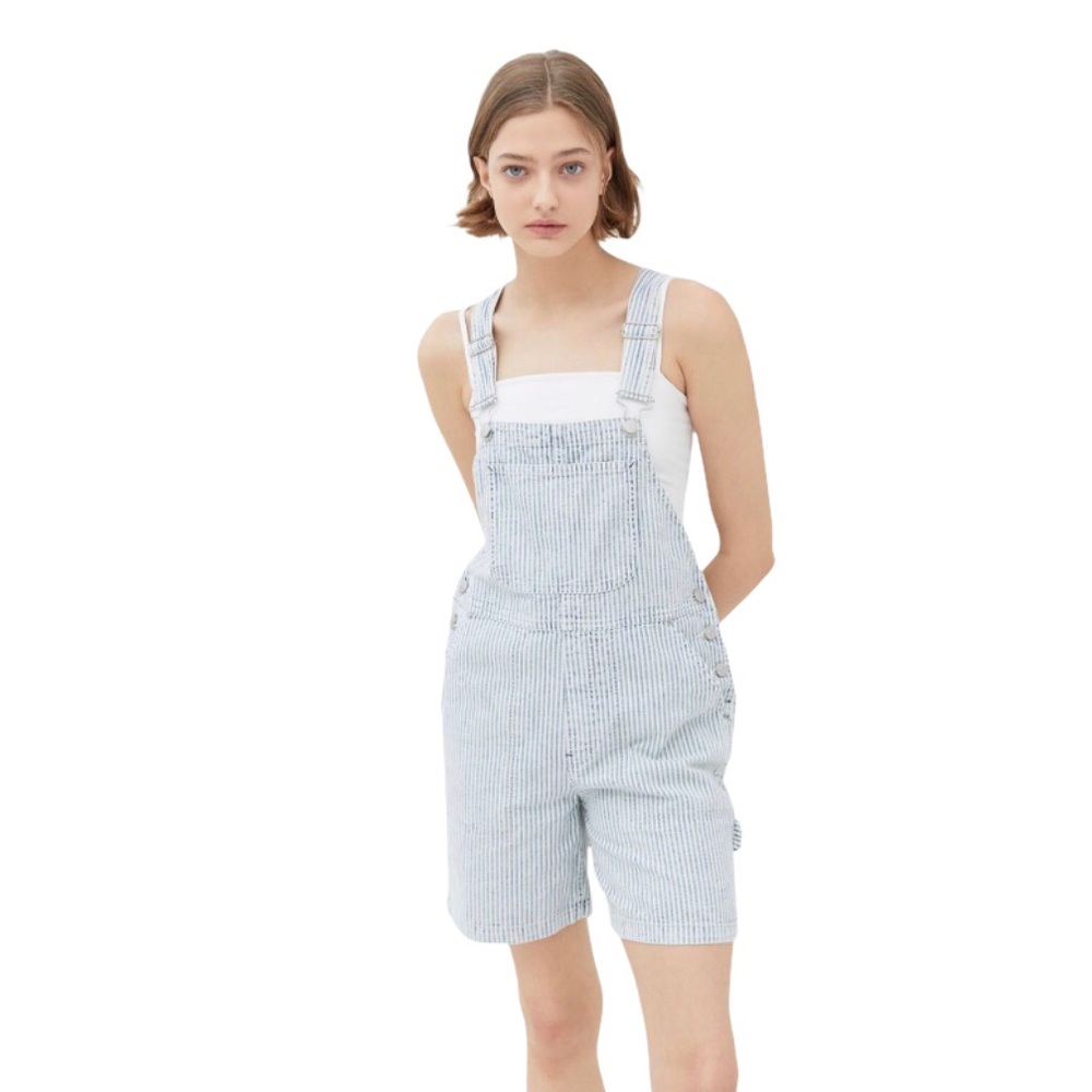 UO Carpenter Denim Overalls Light Blue Stripe NEW
